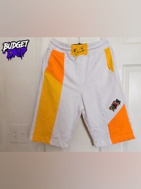 Kids White Shorts with Yellow & Orange Colorblock Panels